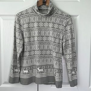 Talbot’s Winter-Themed Cotton Long-Sleeve Turtleneck Women’s Petite Large